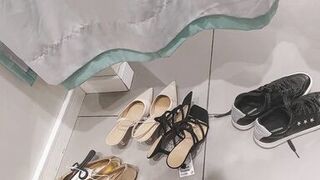 Sexy brunette tries on clothes in fitting room. I'm looking at a hairy mom, hairy pussy, big tits, big ass. - 4 image