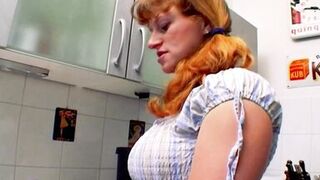 A curvy German babe gets her asshole smashed in the kitchen - 2 image