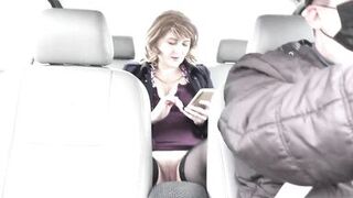 Public nudity. Naked in public. No panties under skirt Without panties. Taxi driver carries sexy blonde Milf in back of seat car