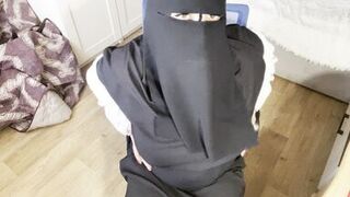 Turkish xxx video with beautiful eyes in hijab masturbates in pantyhose