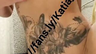 Katia Star blonde tattooed skinny fit fake tits bimbo come watch me oil up my big tits ride a dildo and cum all over it