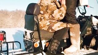 Seduced stepmother in the field in winter