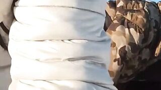 Seduced stepmother in the field in winter