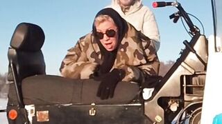 Seduced stepmother in the field in winter