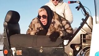 Seduced stepmother in the field in winter