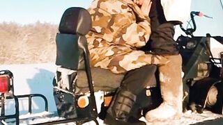 Seduced stepmother in the field in winter