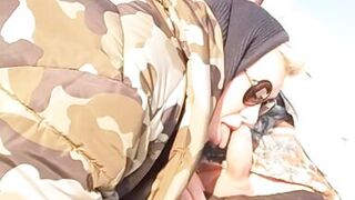 Seduced stepmother in the field in winter