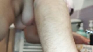 Sexy amateur wife shaves her hairy pussy. Hairy pussy wife, big ass, big tits. Sensual brunette hair, big tits - 1 image