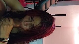 wife dancing and seducing virgin boy with a sexy micro thong and sucking his cock hard before he cums inside her - 10 image