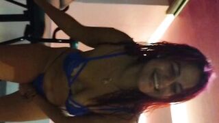 wife dancing and seducing virgin boy with a sexy micro thong and sucking his cock hard before he cums inside her - 7 image