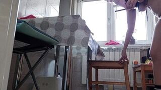 Hairy Brunette Pussy, Big Tits, Sensual Hairy Woman in the Kitchen. Sexy Mom, Hairy Pussy, Big Ass - 3 image