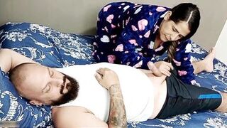 Hot Latina tired of masturbating, takes advantage of a friend's arrival and gives him a really good blowjob so he can fuck her - SPANISH PORN