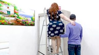 Stepson came to the aid of his stepmom, and she agreed to give him a blowjob and let him fuck her big ass