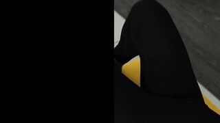 Sexy stepmom does her morning stretch in a tight jumpsuit