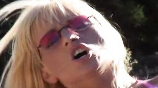 Muscled French chicks enjoying anal threesome by the pool