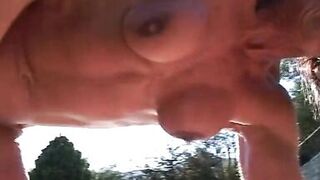 Muscled French chicks enjoying anal threesome by the pool