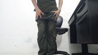 A very feminine doctor masturbates in front of a patient while providing medical care.