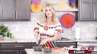 Horny and stepdaughter fucks her stepdad but MILF sucked big hard cock