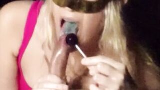 Sexy blonde sucking cock and lollipop