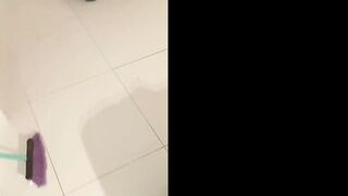 spying on stepmother while she cleans the house, brunette, Latina, big ass, busty.