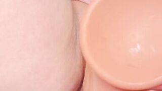 Using my new HUGE dildo to stretch myself