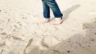 walk on the beach ends with an insertion in the cock, brunette, big ass, busty, big cock, man in underwear