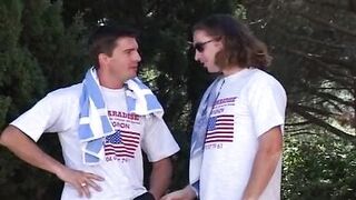 Big boobed Blonde French MILF enjoys outdoor threesome