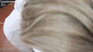 Preview - Blonde MILF dressed in white throatpie with sunglasses POV