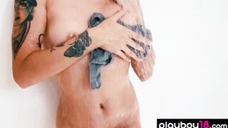 Avery Black strips down and teases in the shower with her perfect tits