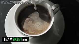 Stepmom Bambi Blitz gives Austin Pierce a steamy cumshot and facial in coffee shop