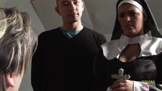 Watch these busty babes get their tight holes drilled by two hung studs and take their loads on their tits