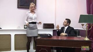 Oliver Sanchez licks and pounds hot blonde secretary Cynthia Vellons' shaved pussy