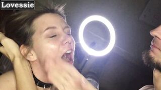 Watch Real Avocado take a deep throat pounding from a massive cock while being dominated by Lovessie's stunning face - 1 image