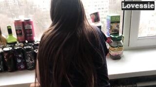 Lovessie's POV kitchen blowjob with a long hard cock - Submissive girl's beauty & natural tits get a rough pounding! - 1 image