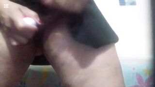Watch Milfcaliente692's huge ebony pussy squirt while she pleasures herself for her perverted neighbor on a video call