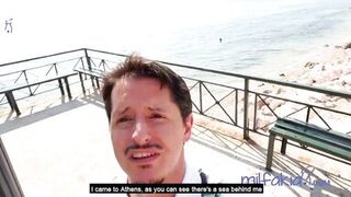 Curvy greek babes Rosa Rozita & Costas Antonius take a public taxi ride with big boobs bouncing - 1 image