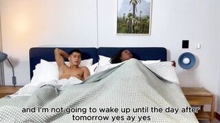 Danisha Milf & AngelOwenx share a bed in a hot hotel room for sensual interracial sex - Curvy body, big tits - 5 image