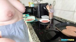 Maria, the MILF Pig, gives a steamy kitchen handjob with her massive natural tits - 6 image