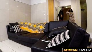 Watch Scarlet, the ebony MILF, resist my hard cock and get a creamy surprise in doggy-style domination - 1 image