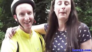 British MILF in stockings gets her trimmed pussy drilled and filled with cum