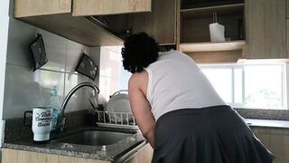 Watch curvy ebony MILF employee get her fat pussy drenched in dildo and cum - 2 image
