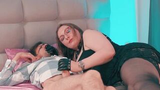 Watch Mycurves dominate Romeo Strandger's nerd ass & take his first time with her massive tits bouncing