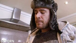 Watch MILF Samantha Bentley get her natural tits bouncing while getting her hairy pussy drilled by Luke Hotrod's meaty rod in the kitchen - 5 image