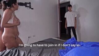 Alondra and Michael team up to share curvy stepmom and her two stepson's big cocks in a wild threesome - 9 image