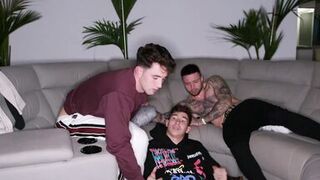 Sienna Day's tight ass gets drilled by stepson's friends, Brady, Raul, and Jimmy, taking a huge load in her mouth - 3 image