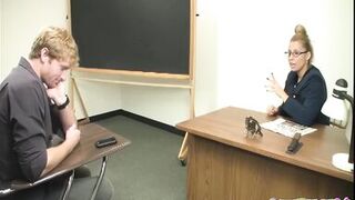 Stacy Starr dominates and punishes classroom jerk with her big natural tits & handjob skills - 2 image