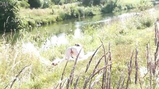 Konstanzia & Penis73 strip naked & flash their perfect asses in public beach - 10 image
