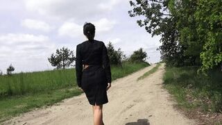 Peeing in stockings on a road.