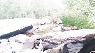Telugu sexy Silk aunty outdoor waterfall bathing, telugu Dirty talks.