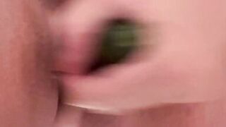 Cucumber dildo in Shower